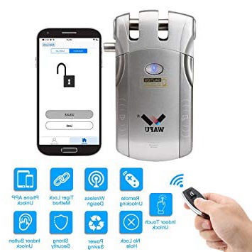 WAFU WF-010U Cerradura Inalámbrica Inteligente Cerradura Invisible Cerradura Control Remoto Desbloqueo de iOS Android APP con 4 Control Remotos, Plata