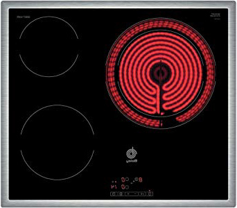 Balay 3EB715XR - Placa de cocina vitrocerámica de 60 cm de ancho, marco de acero inoxidable, 3 zonas de cocción, control táctil, color negro