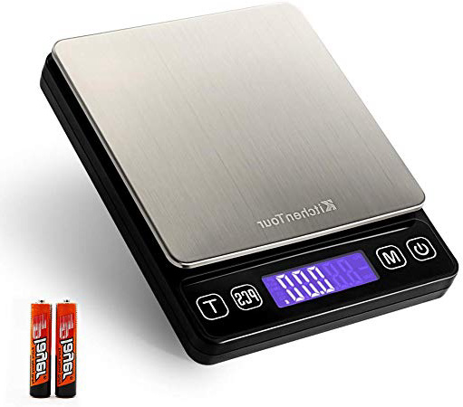 Kitchentour Báscula Digital para Cocina de 500g/0.01g, Balanza Multifuncional de Alta Presición de Alimentos, Joyería y Más con Plantalla LCD Retroilunminada (Baterías Incluidas)