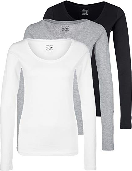 Berydale Camiseta de manga larga de mujer con cuello redondo, pack de 3