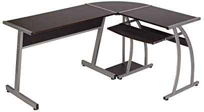 eSituro Escritorio de Ordenador Mesa de Trabajo PC Computadora Mesa de Oficina en Forma de L, Madera Acero Haya Oscura SCD0019