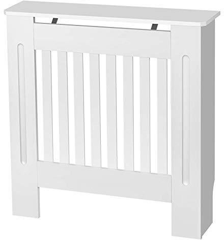 Cubierta de radiador de armario, pintada a mano, diseño moderno de densidad media, color blanco MDF, Blanco, Small