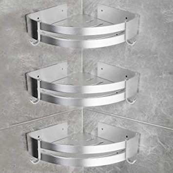Yorbay Estantería de Esquina para Baño Ducha, Autoadhesivo, Aluminio, Acabado Mate, Estante triangular de baño,Estantes 3 Piezas Plata,Instalación sin taladro, sin daños