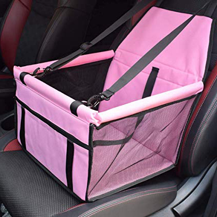 Caidi - Asiento de coche plegable para mascotas – Dos barras de apoyo, portátil pequeño perro gato coche con correa de seguridad y bolsillo de almacenamiento con cremallera