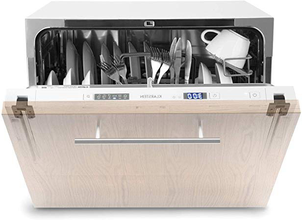 Klarstein Amazonia 6 Secret lavavajillas para montar - Máquina lavaplatos, Solo 174 kWh/Jahr, 6 Programas, Pantalla LED, Aquastop, Perfecto para cocinas pequeñas, Cesto para cubertería, Blanco