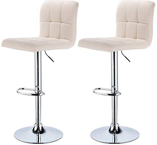 WOLTU 2X Taburete de Bar Silla de Bar Lino Muebles Cocina Taburete Alto Regulable en Altura con Respaldo Sillas Alta Taburetes Tapizado Crema