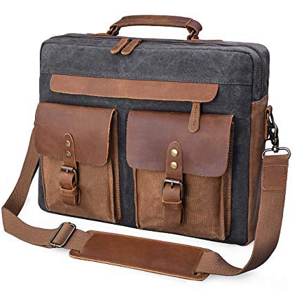 NEWHEY Bolso Bandolera Hombre 15.6 Bolsa Mensajero Resistentes Maletin Portatil Ordenador Lona Trabajo Vintage Gris
