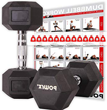 POWRX - Mancuernas hexagonales 2-30 kg - Revestimiento de Goma + PDF Workout (Negro)
