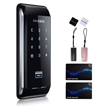 Cerradura de puerta inteligente Samsung SHS-2920 EX + 6 tarjetas RF, interfaz y manual en inglés, grosor compatible con puertas de 38 – 80 mm