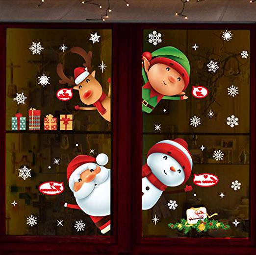 Pegatinas De Navidad Arbol Fiesta Extraíbles Adorable Papá Noel Nieve Alce Colores Pegatina De Pared Etiqueta Engomada PVC Pegatinas Electrostáticas Para Fiesta