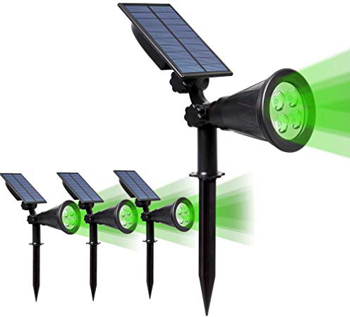 (4 Unidades )T-SUN Foco Solar, Impermeable Luces Solares Exterior, Luz de Jardín, 2 Modos de Iluminación Opcionales, ángulo de 180° Ajustable, Luz de Proyecto Solar para Entrada, Camino.(Verde)