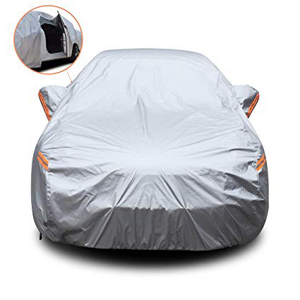 YIBEICO Funda para Coche Exterior Impermeable, Cubierta de Protección Automóvil con Raya Zip/Fluorescente (510X190X145cm)