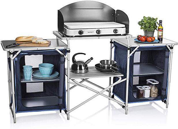 Cocina de camping Málaga Campart Travel KI-0732 – Con paravientos – Dos compartimentos de almacenamiento