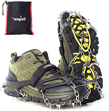 Unigear Crampones Ligero de Nieve Hielo 18 Puntas Dientes De Acero Zapatos Antideslizante para Cámping Alpinismo Acampada Senderismo Marcha Invierno