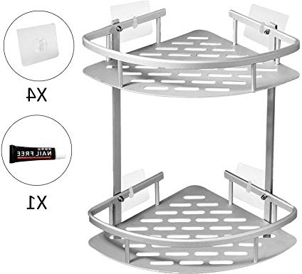 LOBKIN Sin Necesidad de Taladrar Estante Ducha, Estantes de Baño de Aluminio Espacial Perforado Entramado de Baño Muebles de Baño (Plata)