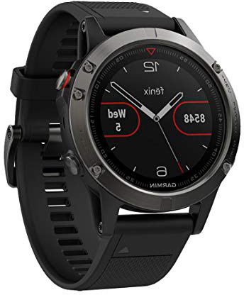 Garmin Fenix 5- Reloj multideporte, con GPS y medidor de frecuencia cardiaca, lente de cristal y bisel de acero inoxidable, 47 mm, cinta negra