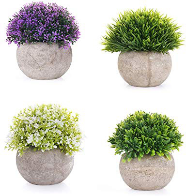 EEKONG Plantas Artificiales Suculentas Plásticas Flor pequeñas en Maceta para decoración del hogar o la Oficina Decorativa en Maceta Oficina en Casa Paquete de 4 (4 pcs)