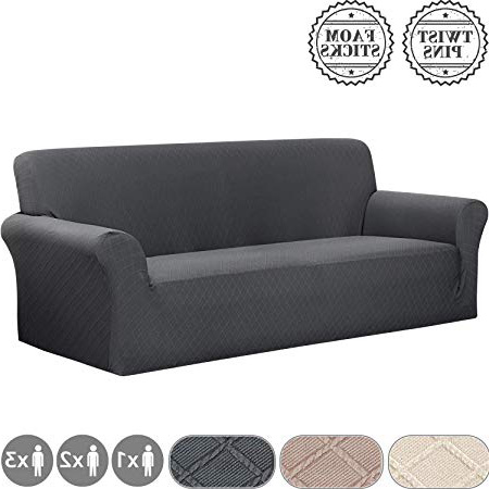 YISUN Jacquard Fundas Elastica para Sofá de 1/2/3 plazas with Brazo/Respaldo, Cubre de Lycra con Textura de Rejilla, Lavable, Pasador de Giro y Banda Elástica (3 plazas/Sofá, Gris)