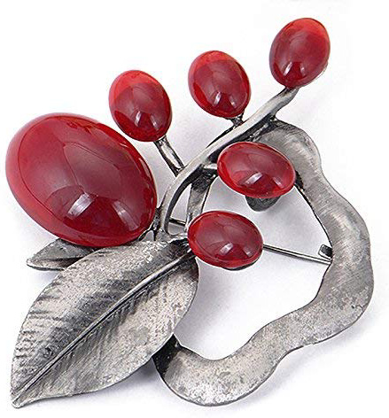TOOGOO Plata Antigua + Rojo Broche Vintage de Piedra de opalo para Mujer Pines Broche de Flor Grande Pistola Apto Sueter Bufanda