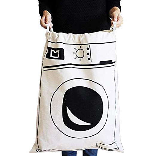Fyore Extra grande lienzo bolsa de almacenamiento resistente cordón algodón lino shabby chic lavandería lavado bolsa 65 * 45 cm