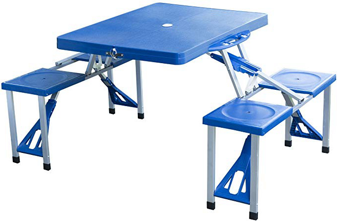 Mesa Plegable de Camping – con 4 Sillas – Aluminio – Medidas 84.5 x 64.5 x 66 cm