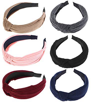 Frcolor 6 piezas de ancho bandas para la cabeza nudos turbante diademas para mujeres niñas (rojo vino + gris oscuro + azul marino + negro + color caqui + rosa)