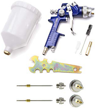 Pistola Pintura HVLP H-827P - sistema profesional de pintura con vaso de plástico de 600 ml y boquilla de acero inoxidable 1,4mm + 2x juego de boquillas de 1,7mm y 2,0mm