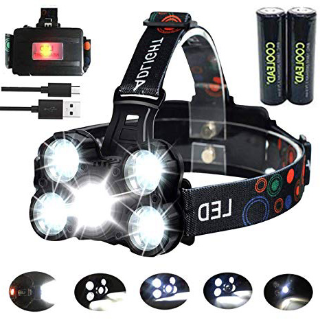 Linterna frontal LED Recargable de Trabajo, 8000 Lúmenes, 4 Modos de Luz con Flash, Zoom in/out, Ligera Elástica, Impermeable para Ciclismo, Correr, Deportes Nocturnos...