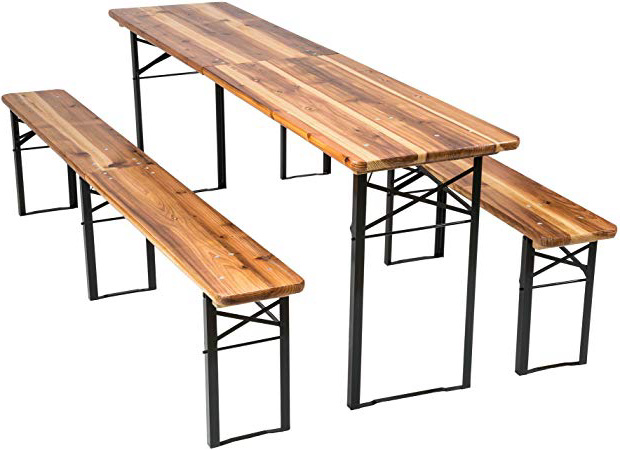 
                
                    
                    
                

                
                    
                    
                        TecTake Conjunto de muebles mesa y bancos para cervecería en carpa al aire libre madera – 3 piezas - Mesa: aprox. 219 x 50,5 x 77,5 cm - Banco: aprox. 219 x 25 x 47,5 cm Plegable
                    
                

                
                    
                    
                
            