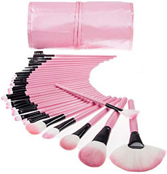 Juego profesional de brochas de maquillaje TopSuper® de madera, kit de maquillaje color rosa (32 unidades)