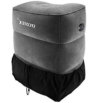 SYCOTEK Reposapiés Inflable Portable 2 Boquillas Grandes Ocultas 3 Altura Ajustable sin Deflación, Almohada para Niños o Reposapiés de Viaje Inflable para el Asiento del Coche, Gris Oscuro