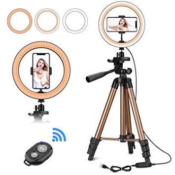Anillo de Luz, PEYOU 10” Aro de Luz para Maquillaje con Tripode de 128cm, 12W, 3 Temperatura de Color, 10 Brillo Regulable, Control Remoto, para Telefono, Camara, Youtube, Selfie Video de Maquillaje