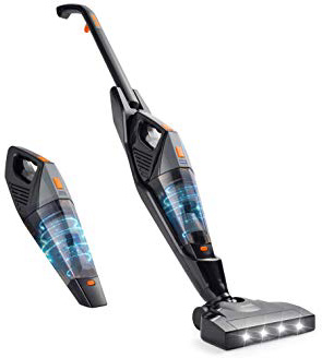 Aspiradoras Hogar Escoba, Hikeren Aspiradora de Mano Sin Cable 12000 pa, Aspiradoras Vertical con Batería de 2500mAh, 2 Velocidades, Estación Carga, Luz LED, 2 Filtros Lavable, 2 Cepillos