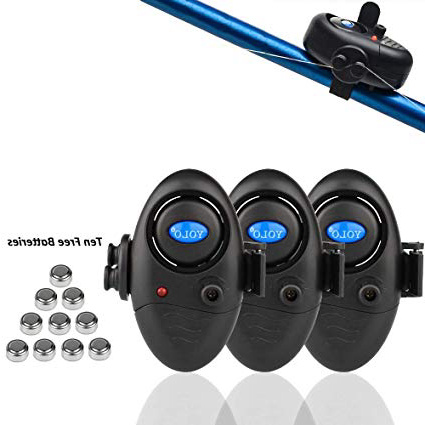 Shackcom 3 Sistema Electrónico Alarma Pesca de mordida picada de Pescado Sensible con indicador - Luminoso LED Ajuste de Sonido Vibración en la caña de Pescar Equipo de Pesca de Pescadores