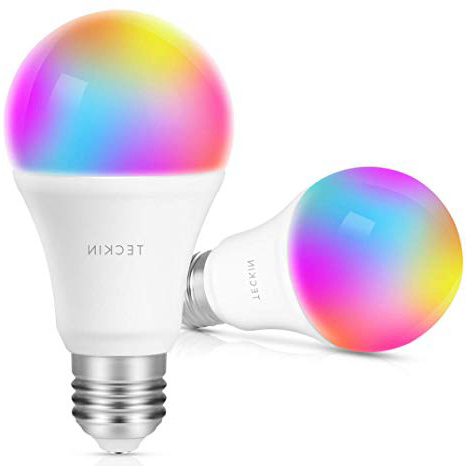 TECKIN Bombilla LED inteligente con Luz Cálida WiFi ajustable y lámpara multicolor Funciona con Google Home y IFTTT, E27 60W RGBW equivalente7.5W, 2 paquetes