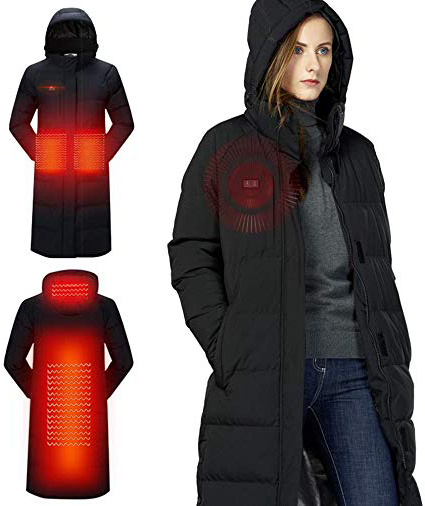 Foern Hombres Mujeres Chaqueta térmica Invierno USB Amantes al Aire Libre Abrigo de Calefacción con Capucha Larga Ropa térmica Eléctrica para Senderismo