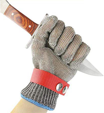 Umiwe Guantes Resistentes a Los Cortes,Seguro Probar Malla Metálica de Acero Inoxidable Guante de Carnicero - 316 L Acero Inoxidable