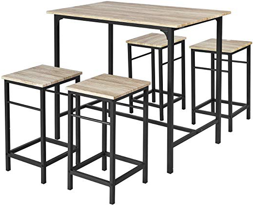 SoBuy Set Mesa Alta de Bar y 4 Taburetes OGT11-N,ES (4 sillas)