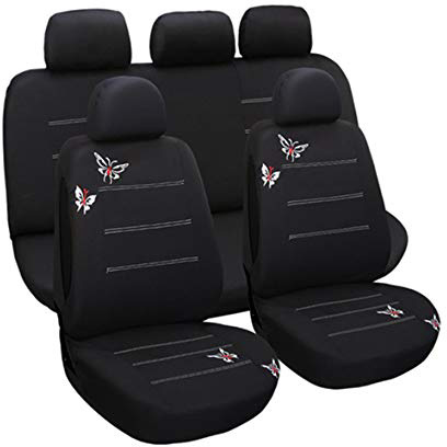 Juego completo de fundas para asientos de coche universales (bordado mariposa) - 9 Piezas