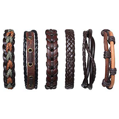 flintronic® Pulsera Hombre, 6 Piezas Personalidad Retro Tejida Pulsera de Traje de Cuero Multicapa, Pulseras Retro, Moda Pulsera de Cuero Brazalete Trenzado Roccia Punk, Ajustable