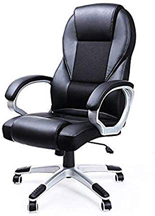 SONGMICS Silla giratoria de oficina estudio Ergonómica PU con ruedas Negro OBG22B