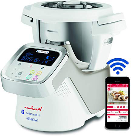 Moulinex i-Companion HF900110 - Robot de cocina Bluetooth 13 programas y 6 accesorios capacidad 6 personas, incluye cuchilla picadora, batidor, mezclador, amasador, triturador y cesta de vapor