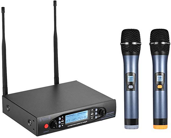 ammoon Digital Profesional UHF Micrófono Inalámbrico De Mano Sistema de Micrófono Canales Duales Pantalla LCD Receptor 2 Micrófonos para la Etapa Karaoke Reunión Fiesta