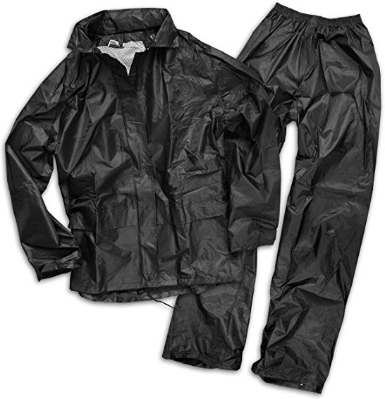 IMPERMEABLE CHAQUETA + PANTALONES PROTECCIÓN CONTRA LA LLUVIA NEGRO TALLA XL