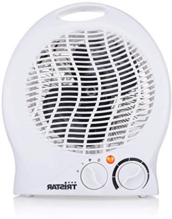 Tristar KA-5039 Calefactor con ventilador eléctrico y 3 funciones ajustables, Termostato regulable, 2000 W, Asa integrada, Blanco