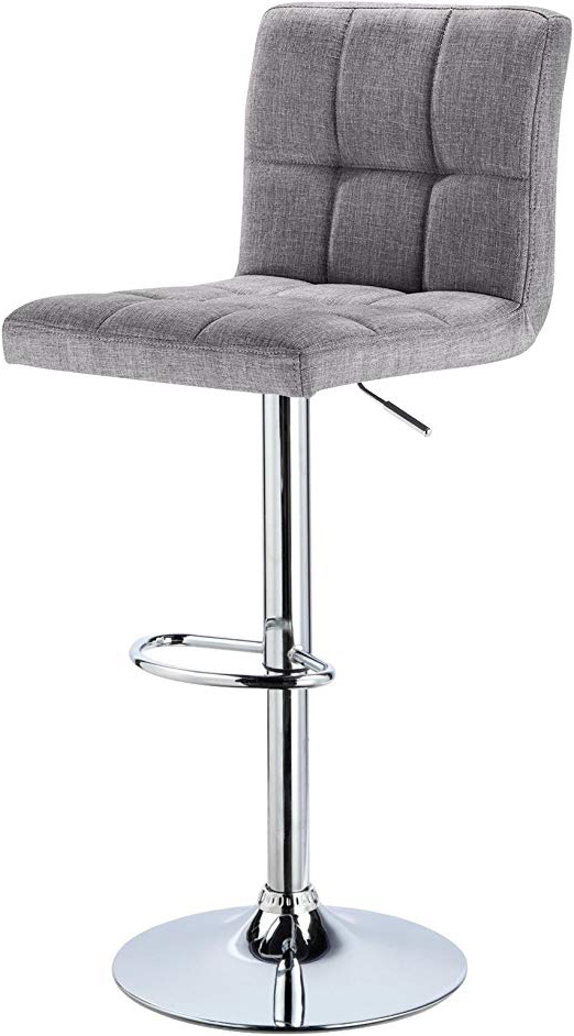WOLTU 1x Taburetes de Bar Regulable en Altura Asiento de Lino Acero Cromado Asiento Acolchado Silla de Bar Taburetes Alto Cocina Gris Claro BH32hgr-1