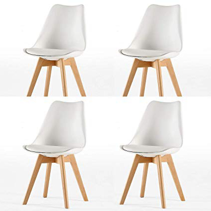 BesterStuhl Juego de 4 Sillas de Comedor Tulip, Sillas de Comedor Tapizadas, Asiento Acolchado Suave, Respaldo Ergonómico (Blanco)