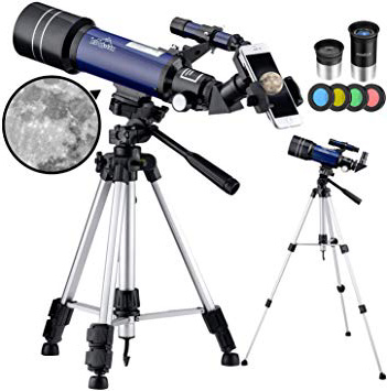BEBANG Telescopio Astronómico, HD Telescopio de refracción de 70 mm con Adaptador de Teléfono, Filtro de Luna, 2 oculares, Ajustable Mochila y Trípode