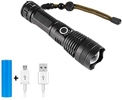 Yizhet Linterna LED 2500 Lumen de Resistente al Agua Super Brillante con 5 Modo Recargable USB Linterna de Mano de Enfoque Ajustable Portátil para Camping