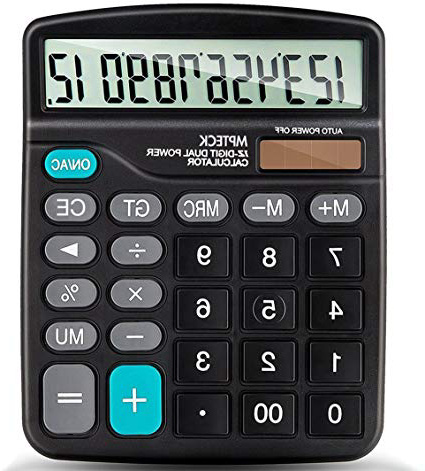MPTECK @ Calculadora Básica Sobremesa Escritorio 12 dígitos Pantalla grande Diseño Compacto Portátilnegro electrónico calculadora solar y pilas AA de alimentación dual para la oficina colegio casa